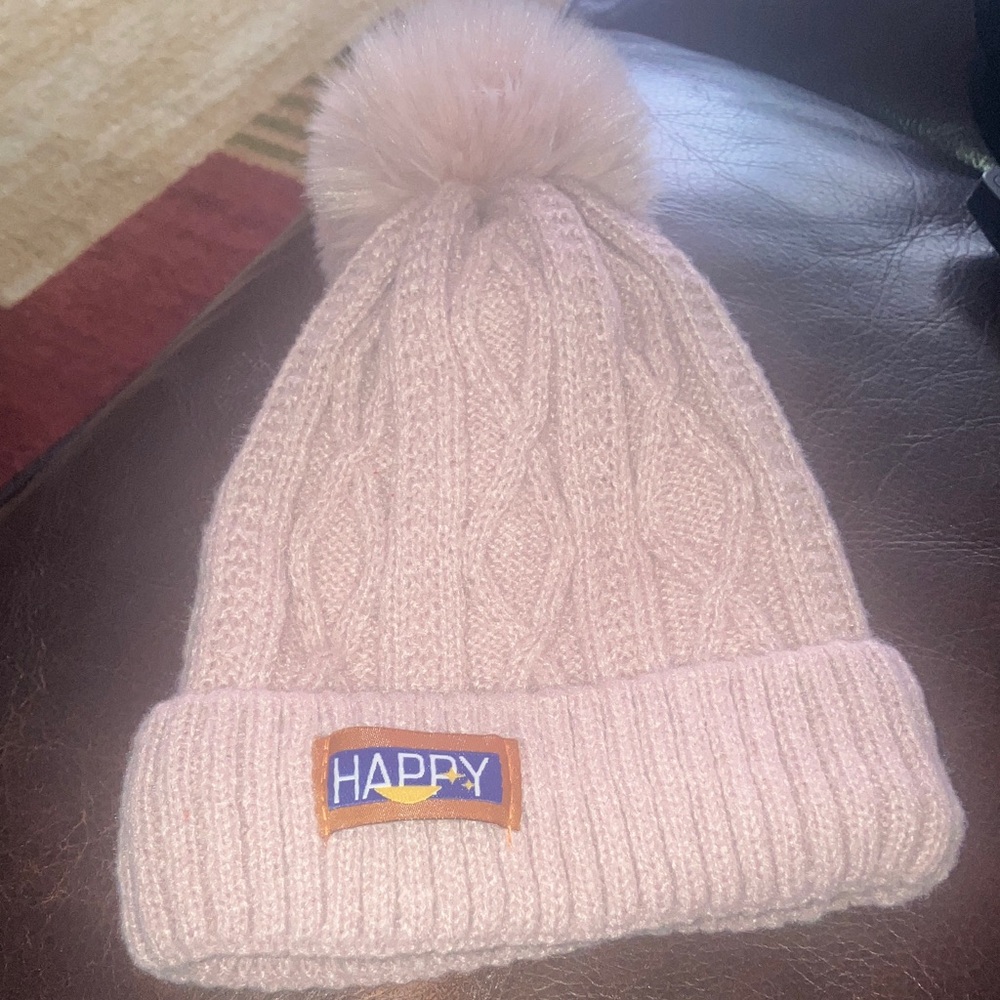 Women's Pink Knit Pom-Pom Beanie